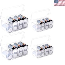 Set of 4 Clear Battery Storage Boxes for C D Batteries - Ideal Organizer