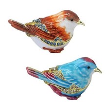 Cute Bird Trinket Box with Lid Enamel Hinged Jewelry Box Rings Holder Organizer