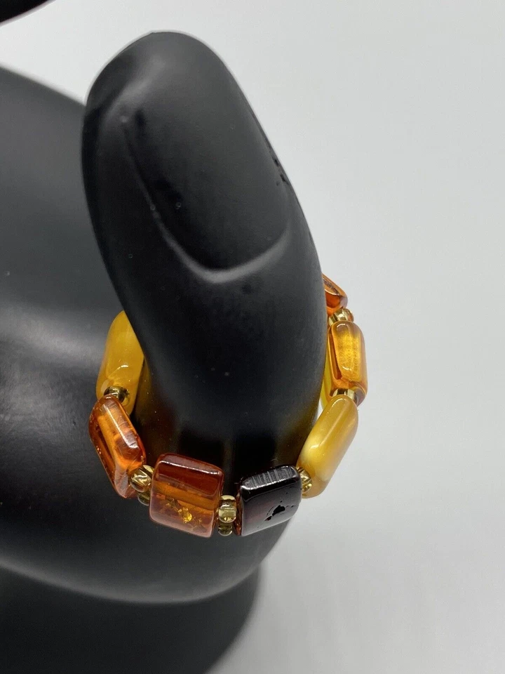 Anillo de goma de eslabones cuadrados genuinos ámbar multicolor real talla 10 ajustable Foto 4 de 4