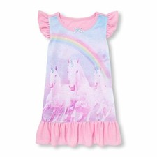 Girl's Rainbow and Unicorn Trio Flutter Sleeve Nightgown, Gown, Size 3T