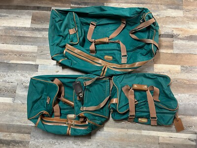 VTG 1980's Jaguar Hunter Green 3 Piece Luggage Travel Suitcase Set