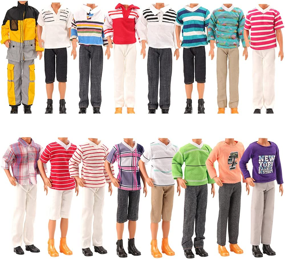 Lotto 8 articoli vestiti bambola per bambola Ken casuali 3 abbigliamento casual 3 pantaloni 2 scarpe