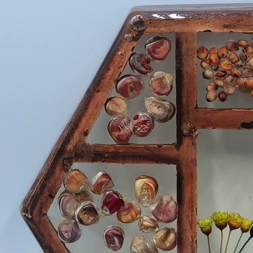 Vintage Gamut Designs Trivet Dried Flowers Seeds Boho Mid Century Hexagon 5.5" image 4