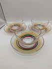 Vintage Anchor Hocking Fiesta Banded, Striped Glass Cups & Saucers 3 Sets, 1970s