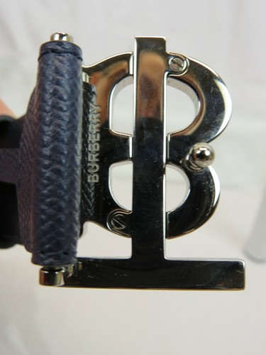 NWT BURBERRY TB 35 GRAIN NAVY BLUE LEATHER ENAMEL BUCKLE LOGO BELT 100 /40 ITALY - Picture 4 of 11
