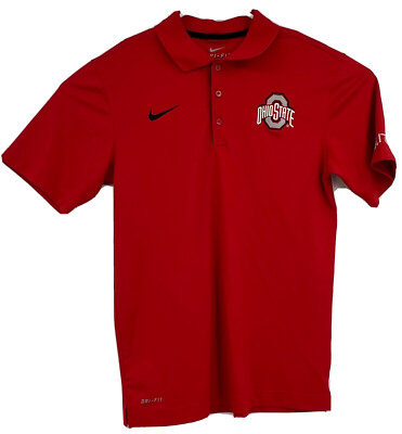 Ohio State Buckeyes Shirt Mens S Red Nike Dri-Fit Elite Golf Polo Short  Sleeve
