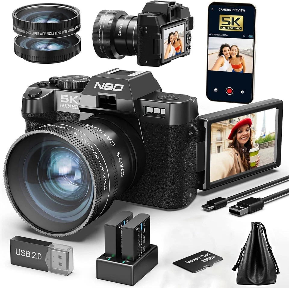 Digital Camera 5K 48MP 16X Wifi Autofocus Point and Shoot Camera for Photography