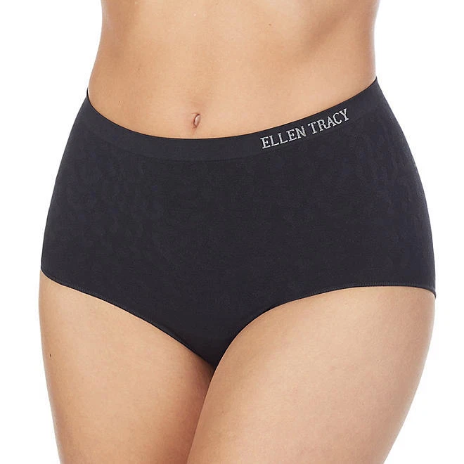 Paquete de 4 calzoncillos Ellen Tracy Essentials para mujer negro animal talla pequeña sin costuras Foto 2 de 4