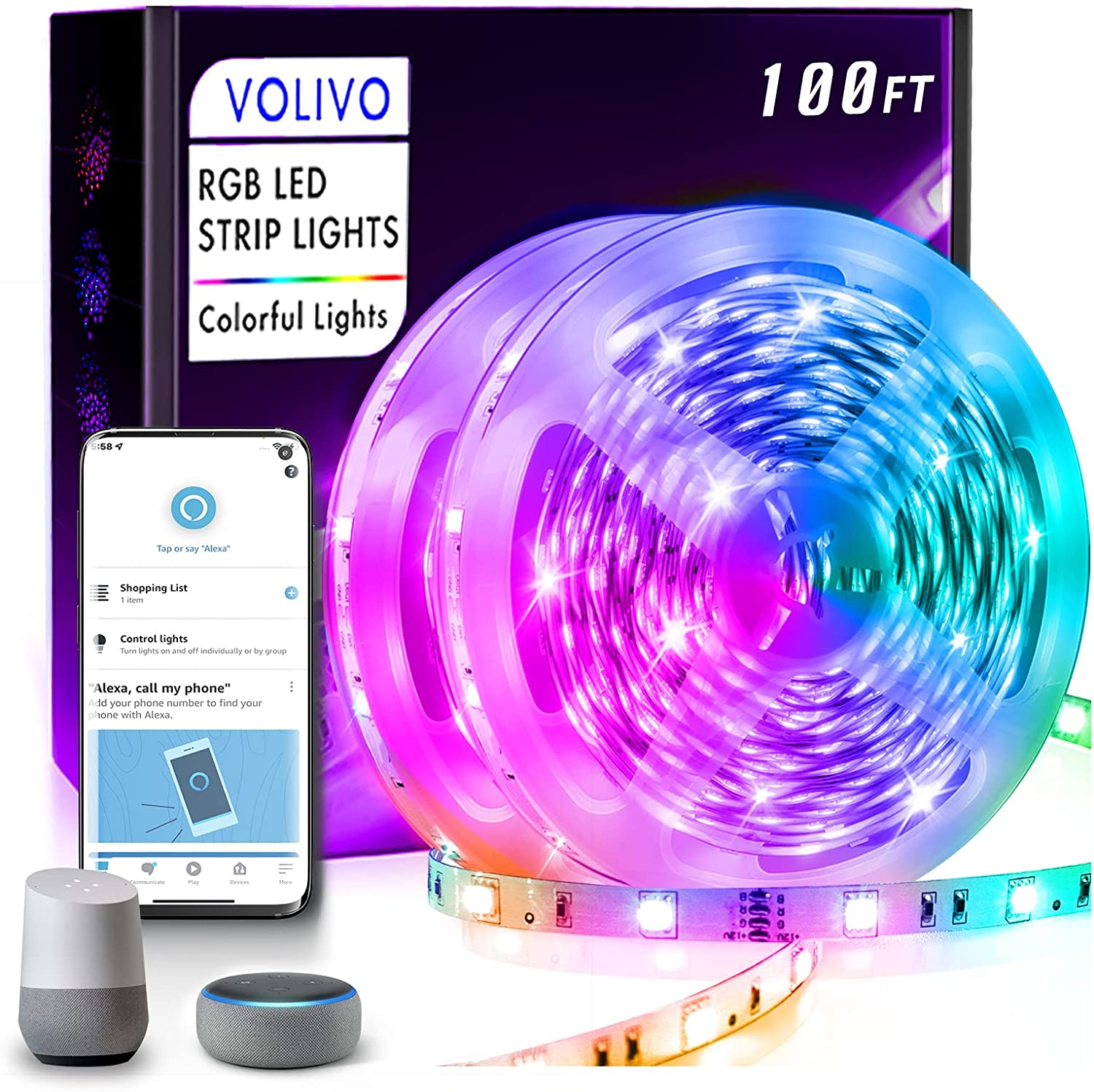 Volivo Smart Wifi Led Lights 100Ft ，Alexa APP Controlled Led Strip Lights,  Works | eBay