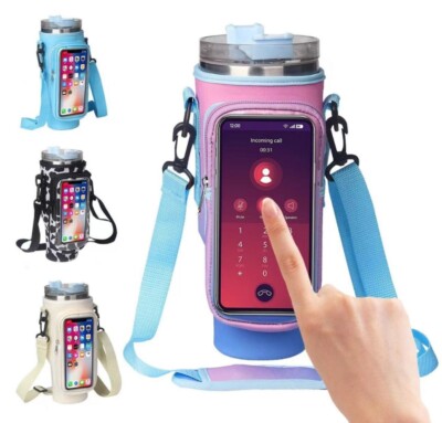 Water Bottle Bag for Stanley Cup 40oz Touchscreen Travel Cup Holder w/Strap