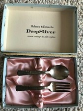Vintage Holmes Edwards Deep Silver Baby FORK AND SPOON Ornate with box