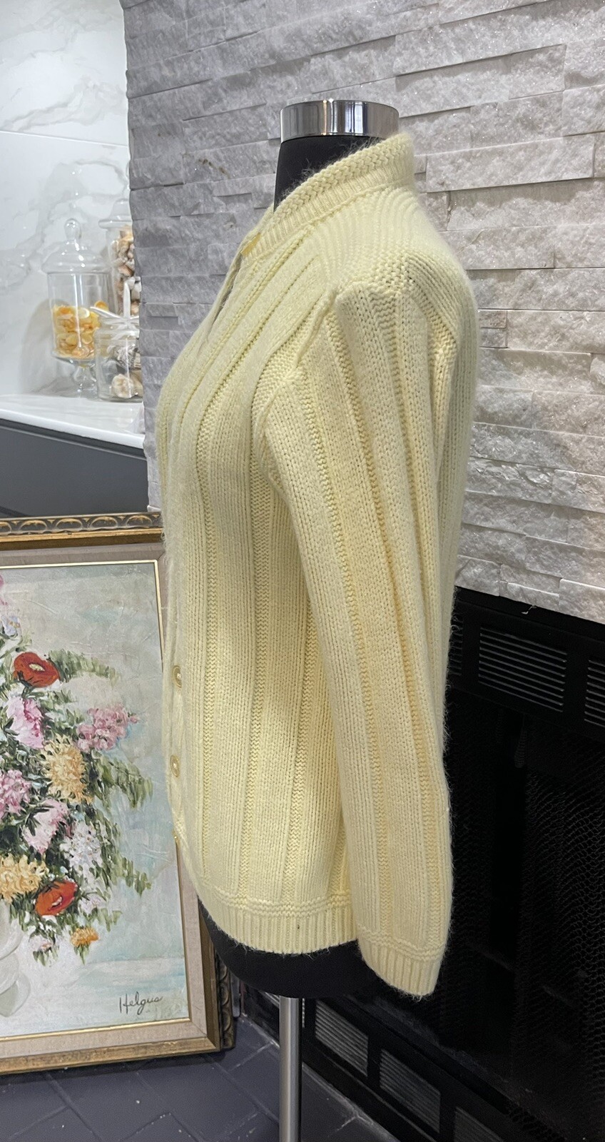 Vintage Carol Brent For Montgomery Wards Yellow Cardigan Sweater Size 38 Bust
