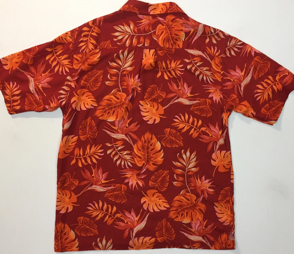 Izod Washable Silk Hawaiian Aloha Shirt Sz L Chest 42” Red Orange Tropical EUC - Image 2 of 4