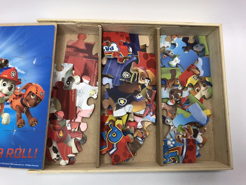 Set of 2 Wood box Full Of Puzzles PAW PATROL (5), PJMASKS (7) Numbered, PreOwned - Image 3 of 4
