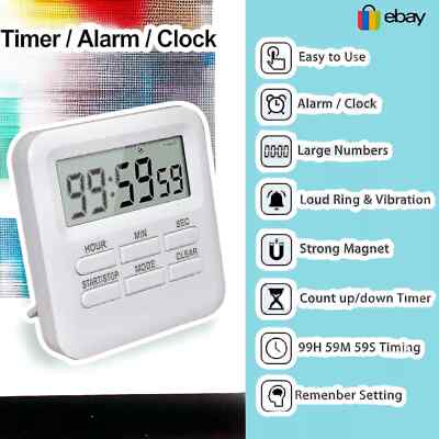 Magnetischer LCD Digital Küche Timer Count-Down Up Timer Kochen Alarm Option UK