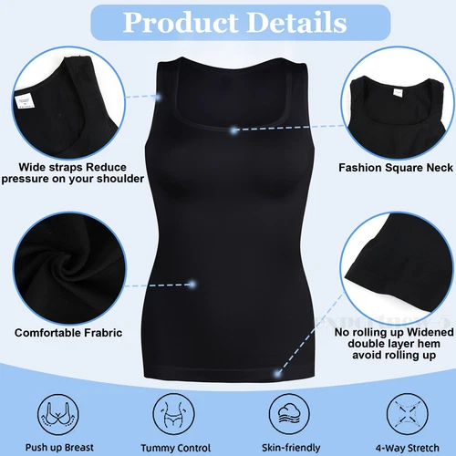 Women Seamless Slim Vest Tummy Control Body Shaper Compression Ribbed Tank Top - Picture 6 of 27