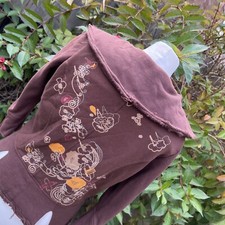 Nick & Mo Anthropologie Boho Brown Jacket Floral Flower Embroidered Raw Edge S