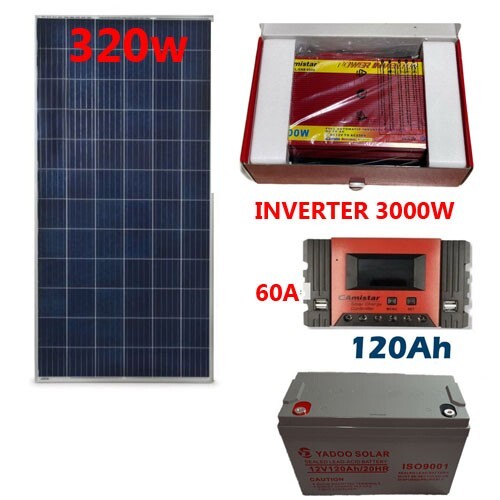 KIT Fotovoltaico 1/2/3kw pannello 320w Batteria120AH Inverter 3000W Regolatore