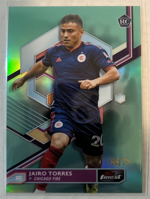 2023 Topps Finest MLS Jairo Torres Aqua Refractor RC Rookie #66/75 Fire