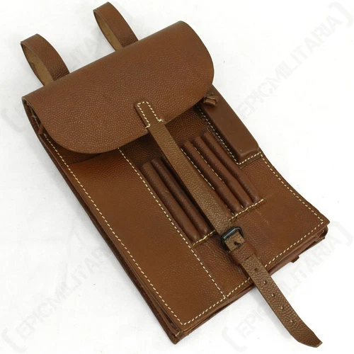 German Army M35 Map Case - Brown WW2 Repro Soldier Leather Folder Bag Military