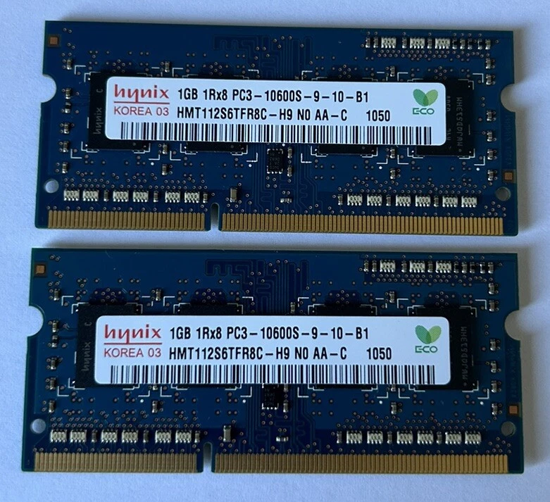 HYNIX Laptop Speichermodule 2x1GB SO-DIMM DDR3-1333 (HMT112S6TFR8C - H9)