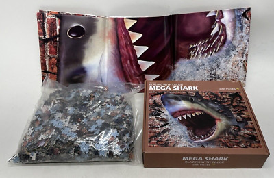 Pinshidai 2000 Piece Puzzle Mega Shark Busting Out 28'' x 40'' w/ Poster Open Box