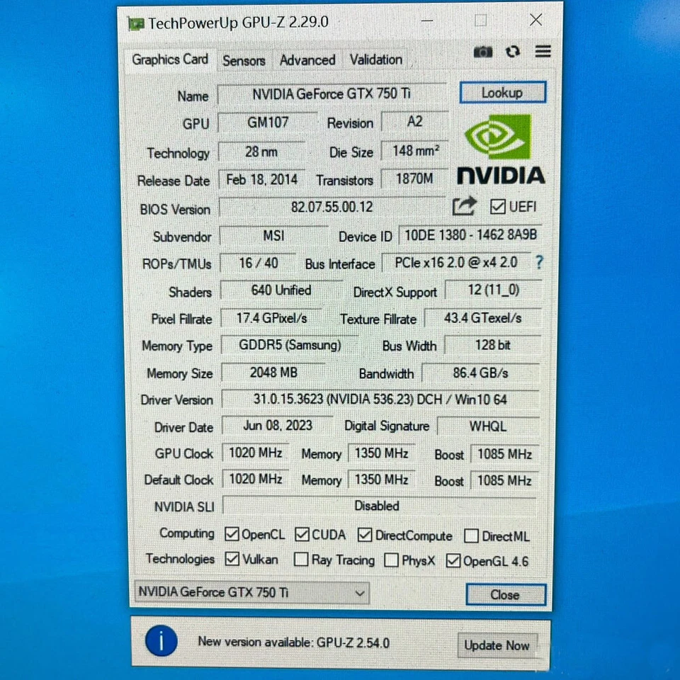 1Pcs For MSI N750TI-2GD5TLP, Nvidia GTX750Ti 2G DDR5 128bit Graphic Video card - Image 4 of 4