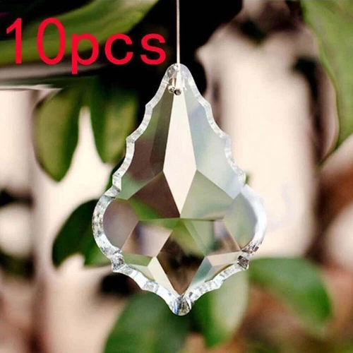 10Pcs Hanging Clear Crystal Maple Leaf Prisms Pendant Curtain Chandelier Decor - Picture 7 of 10