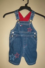 TODDLER TOMMY HILFIGER DENIM BLUE STARS JEAN OVERALLS BIBS SHORTS 6 12 MONTHS