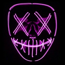 PINK Halloween LED Glow Mask EL Wire Light Up The Purge Style Mask-15.99