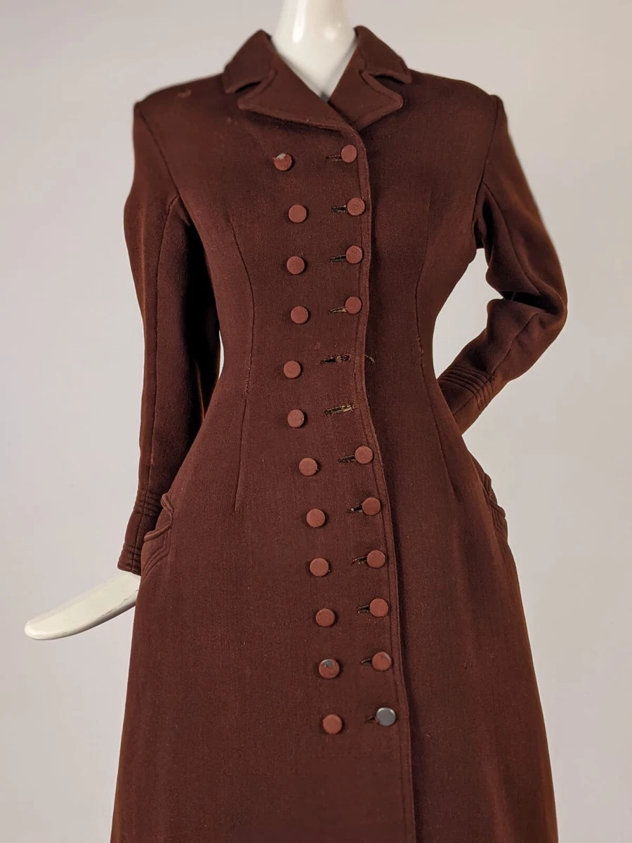 RARE VICTORIAN 19TH C DBL BREASTED TRAVELING COAT W SOUTACHE TRIM BUSTLE REAR