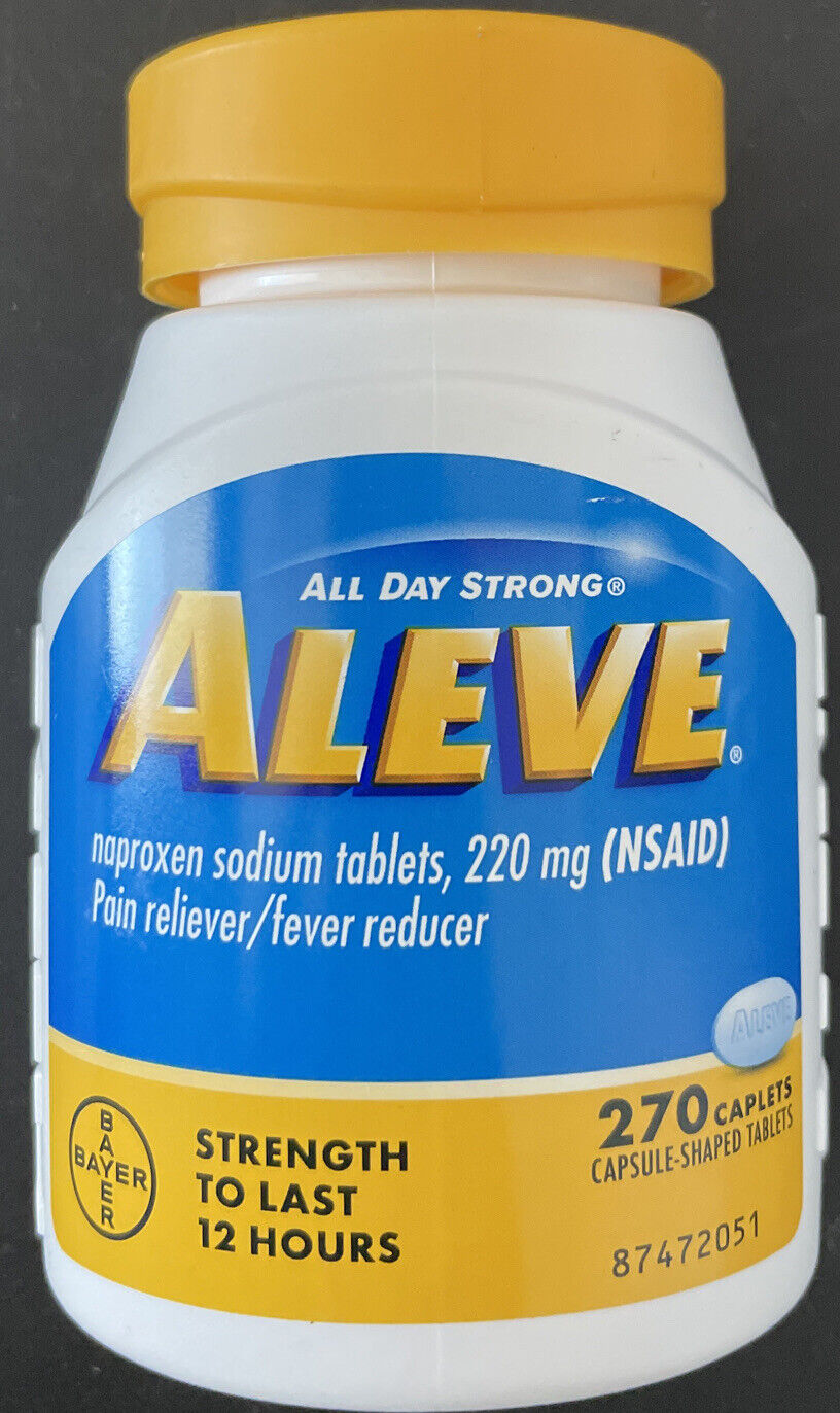 Aleve 220 Mg Pain & Fever Relief, 270 Caplets, Exp 08/23, Sealed Bottle