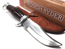 Rough Ryder Stacked Leather Handle Bowie Fixed Blade Skinning Hunting Knife