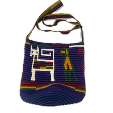 Southwestern purple knit crossbody bucket bag with Llama & multicolor accents