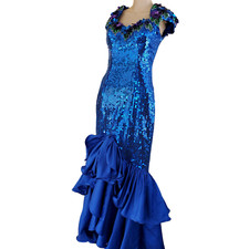 Vintage Prom Pageant Tango Dress Womens XS Alyce Designs Blue Sequin Lined