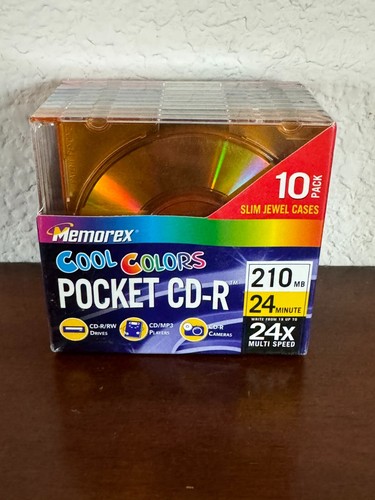 New Memorex Pocket CD-R 10 Pack 210MB 24x Cool Color Discs & Jewel Cases - Picture 8 of 10