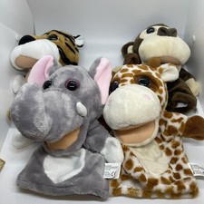 Kellytoy Plush Hand Puppets Lot 0f 4 Monkey, Giraffe, Tiger, Elephant