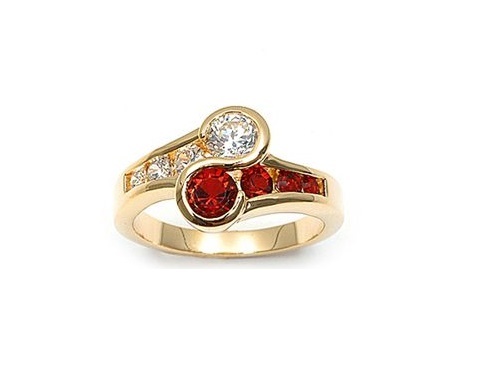 Bague Joaillerie Diamant et Rubis Cz T60 Or Laminé 18K anti-ternissement durable