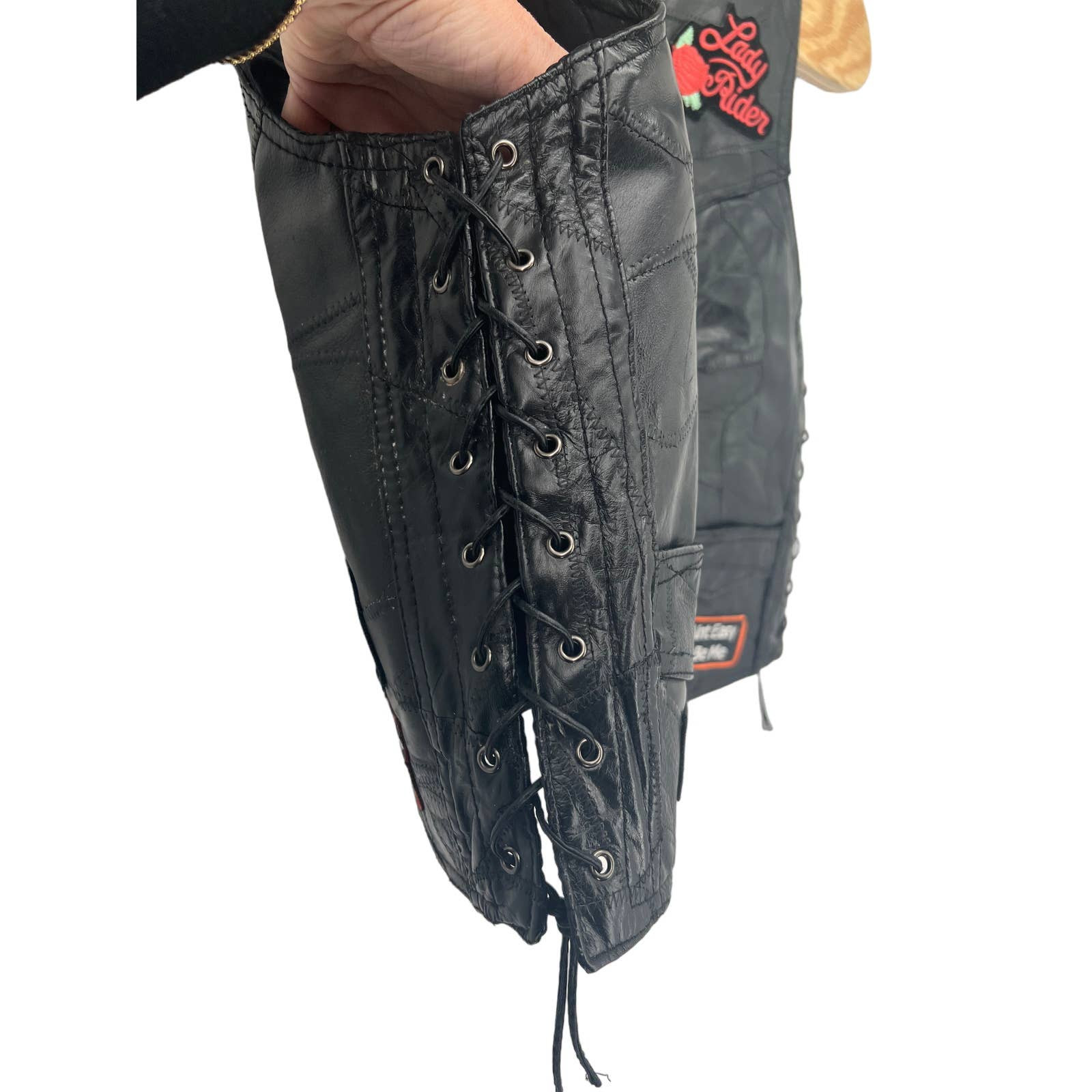 Diamond Plate Black Patchwork Leather Women's Mot… - image 7