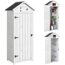 Small Shed, Tall Slim Wooden Garden Shed with 3 Removable Shelves and Roof Hatch