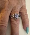 925 Sterling Silver Floral Cluster Ring Lavender Stones Size 7 Vintage Inspired