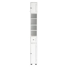 White MDF with Vertical Stripes 1 Drawer 2 Door 4 Shelves Narrow Bathroom Vanity