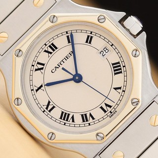 RELOJ CARTIER SANTOS OCTAGON LM W2001583 B&P 30MM ESFERA MARFIL 6/11 EBAY LIVE