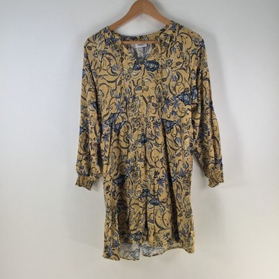 Jeanswest dress womens size 8 shift yellow paisley long sleeve Viscose 122188
