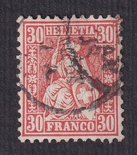 Suisse-1862-Helvetia assise-Yvert N°38 oblitéré