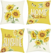 Sunflower Home Sweet Home Spring Summer Cushion Covers 45 x 45 Pack of 4 Yellow