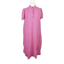 Vintage 80s Jane Schaffhausen Pink Grid Print Loose Midi Dress 8