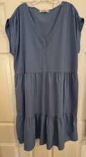 Women’s MissLook Plus SZ 3XL Blue Shortsleeve Short Dress V-Neck Cotton Blend