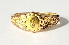 Vtg Victorian Revival Gold Plated *C* SETA Signet Ring Lot ~ Sz 10