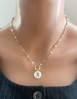 Gold Initial Necklace Pearl Necklace Beaded Necklace Letter Necklace Gift Idea